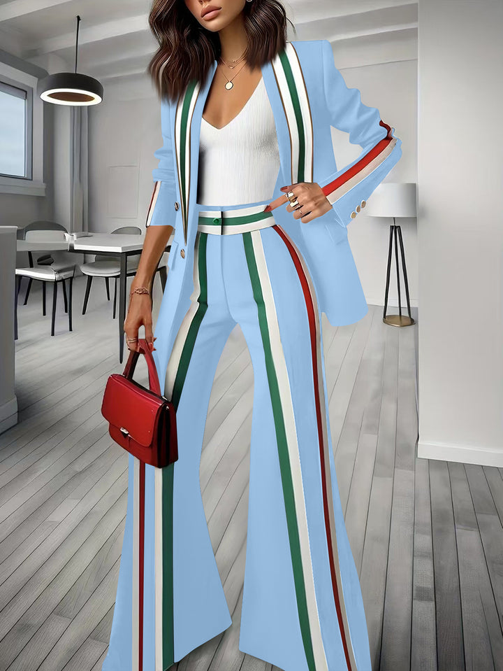 Damen Elegantes Blazer‑Hosenensemble mit seitlichen Kontraststreifen und weitem Schlag – Valéne
