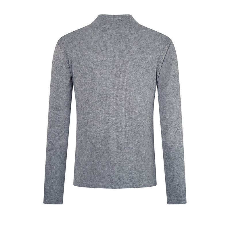 Herren Feinstrick-Langarmshirt mit Stehkragen und Knopfleiste Echoarchiv