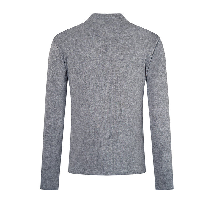 Herren Feinstrick-Langarmshirt mit Stehkragen und Knopfleiste Echoarchiv