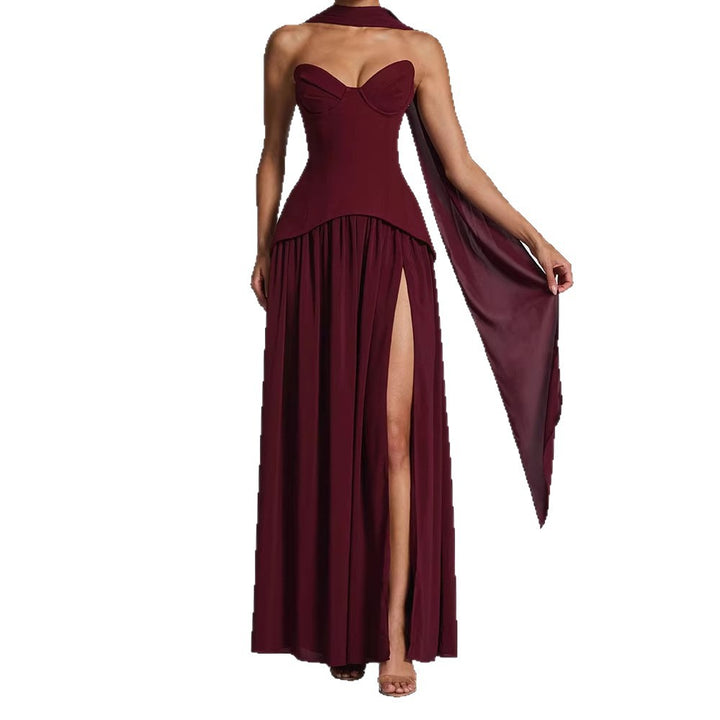 Damen Elegantes Maxikleid mit Abnehmbarem Cape Echo Archiv