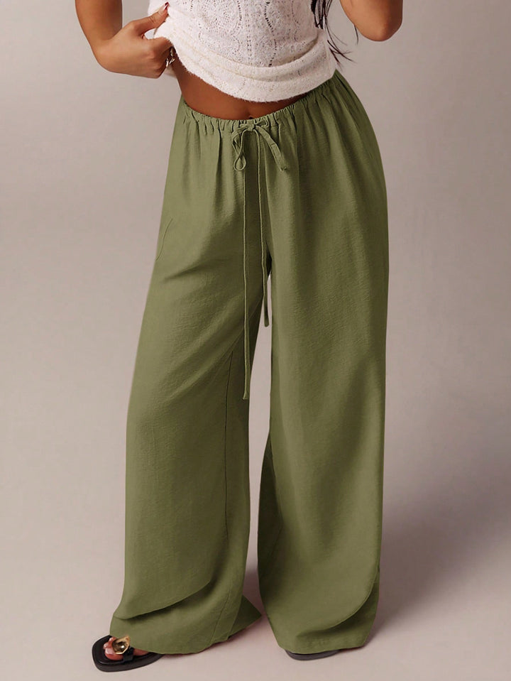 Damen Weite Leinenoptik-Hose mit hohem Elastikbund und Kordelzug Echo Archiv