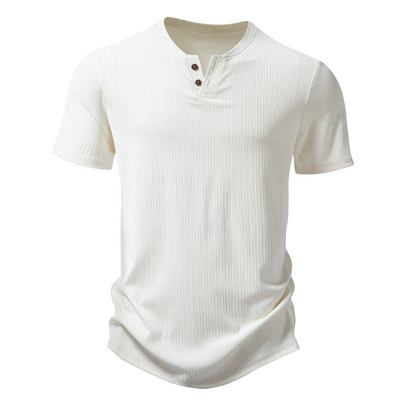 Herren hochwertiges Kurzarm-Henley-Shirt aus strukturiertem Material Echoarchiv