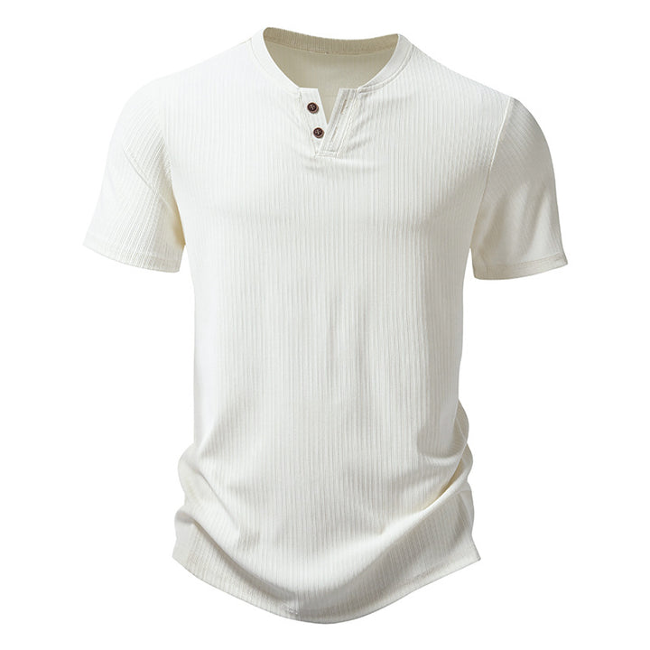 Herren hochwertiges Kurzarm-Henley-Shirt aus strukturiertem Material Echoarchiv
