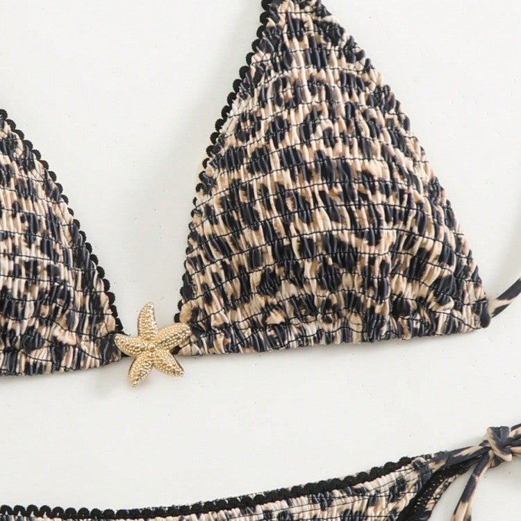 Damen Triangel-Bikini mit modischem Leopardenmuster und seitlichen Bindebändern Echo Archiv