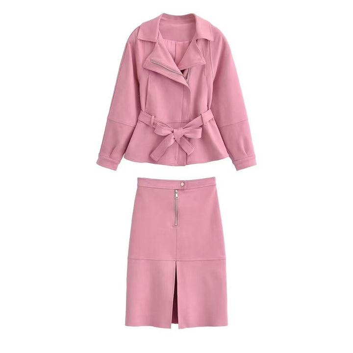 Damen Kurzjacke mit Taillengürtel, asymmetrischem Revers und Peplum-Saum Echo Archiv