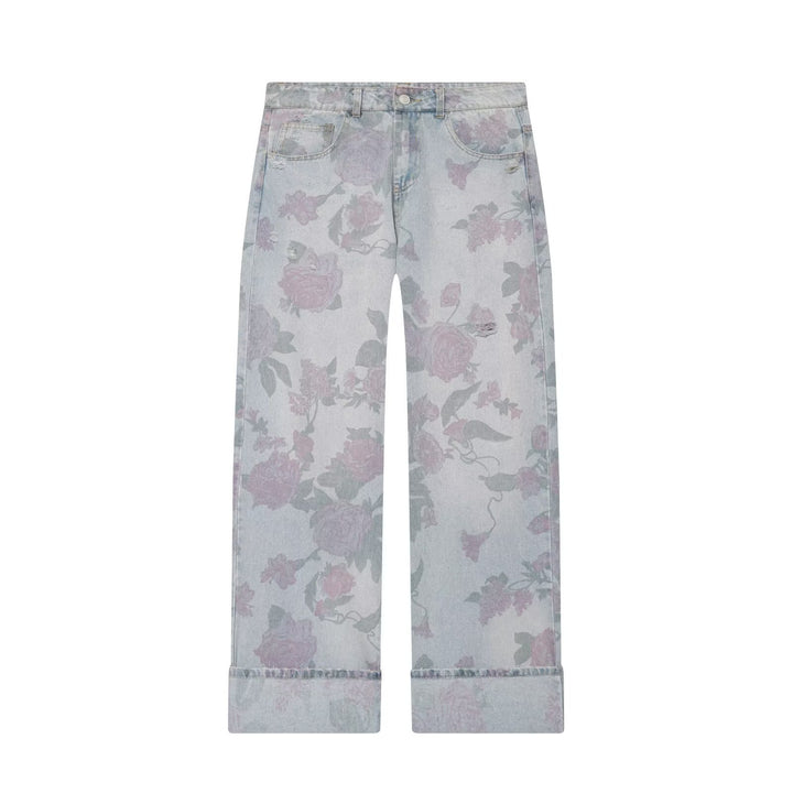 Damen Highwaist-Jeans mit weitem Bein, floralem Allover-Print und Umschlag Echo Archiv