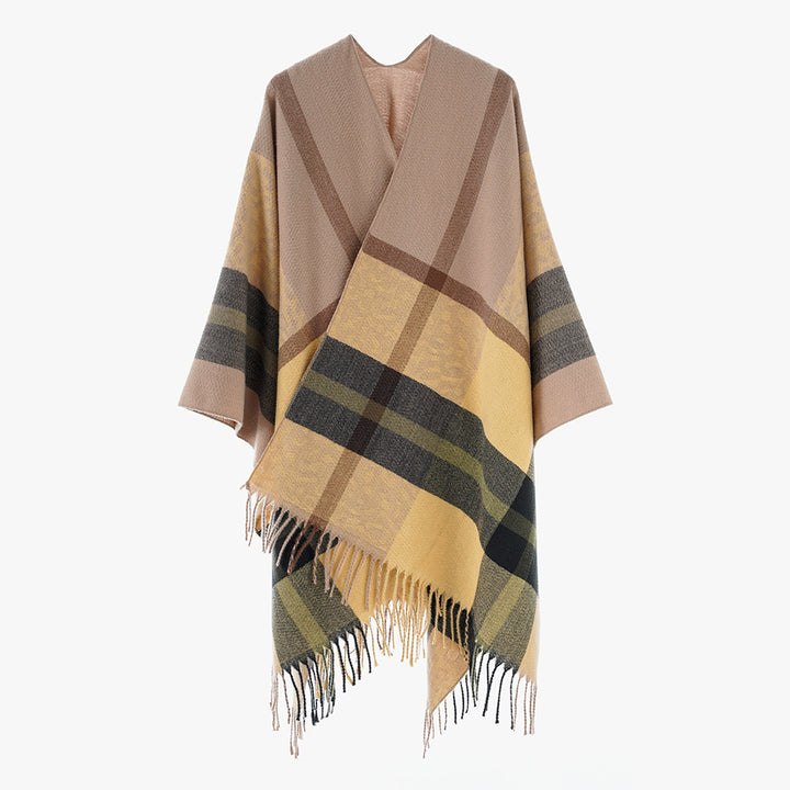 Damen Übergroßer Poncho mit Fransen und Karomuster Echo Archiv