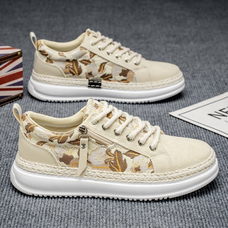 Damen gestickte Espadrille-Plateau-Sneaker mit floralem Jacquard, geflochtener Kordelsohle und gepolstertem Innenfutter Echo Archiv