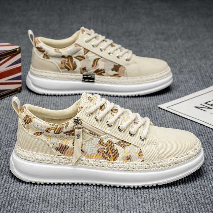 Damen gestickte Espadrille-Plateau-Sneaker mit floralem Jacquard, geflochtener Kordelsohle und gepolstertem Innenfutter Echo Archiv