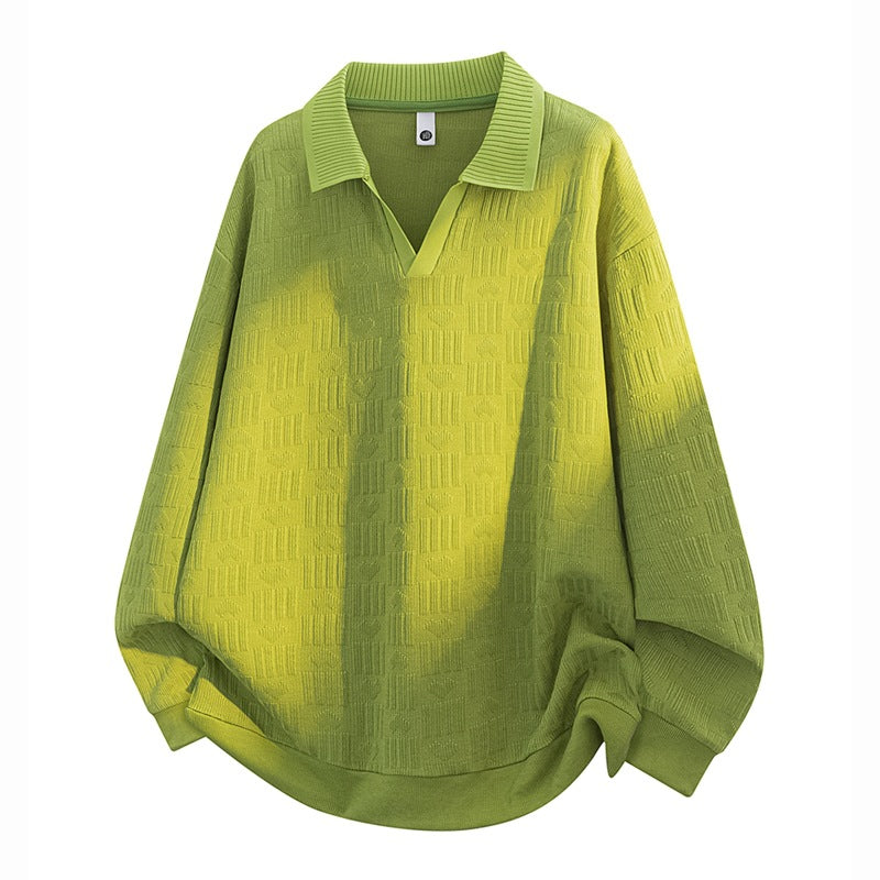 Herren Oversize Strick-Polo mit Strukturstrick, offenem V‑Ausschnitt und geripptem Kragen Echoarchiv