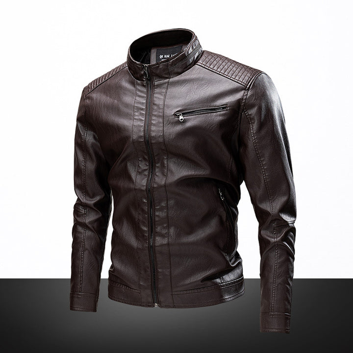 Herren lässige Kunstlederjacke mit funktionalen Reißverschlusstaschen Echoarchiv
