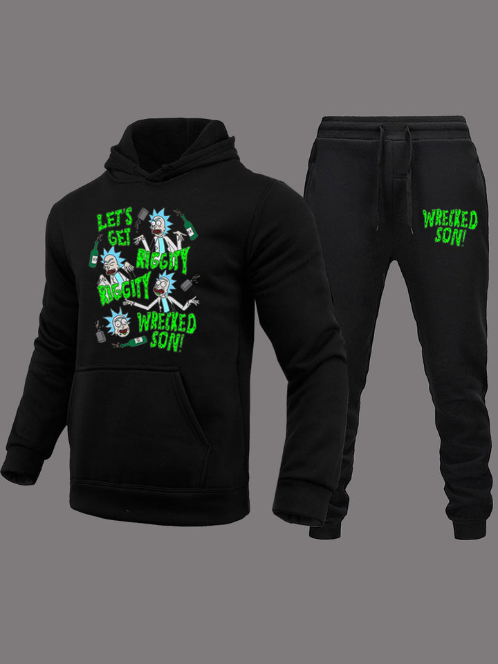 Herren Hoodie und Jogginghose Set mit humorvollem Grafikdruck Echoarchiv