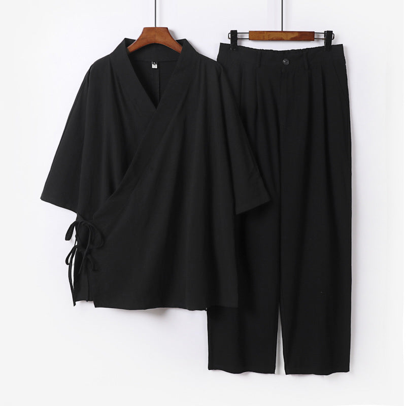 Unisex Kimono-Freizeit-Set mit Wickeloberteil und elastischer Bundhose Echoarchiv
