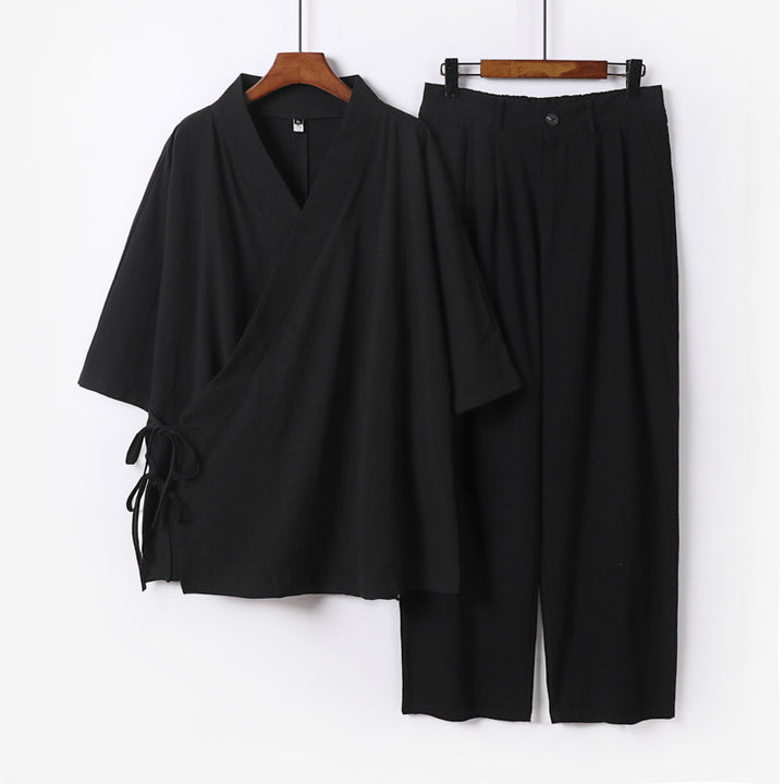 Unisex Kimono-Freizeit-Set mit Wickeloberteil und elastischer Bundhose Echoarchiv