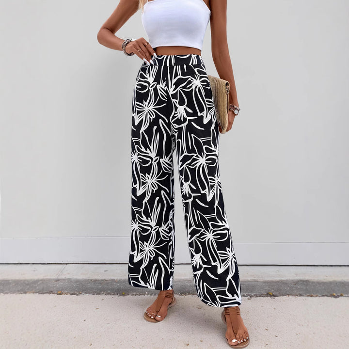 Damen Hochtaillierte Weite Hose mit floralem Muster Echo Archiv