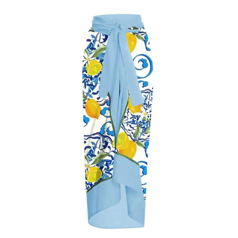 Damen Wickelrock mit elegantem Aquarell-Muster und Bindegürtel Echo Archiv