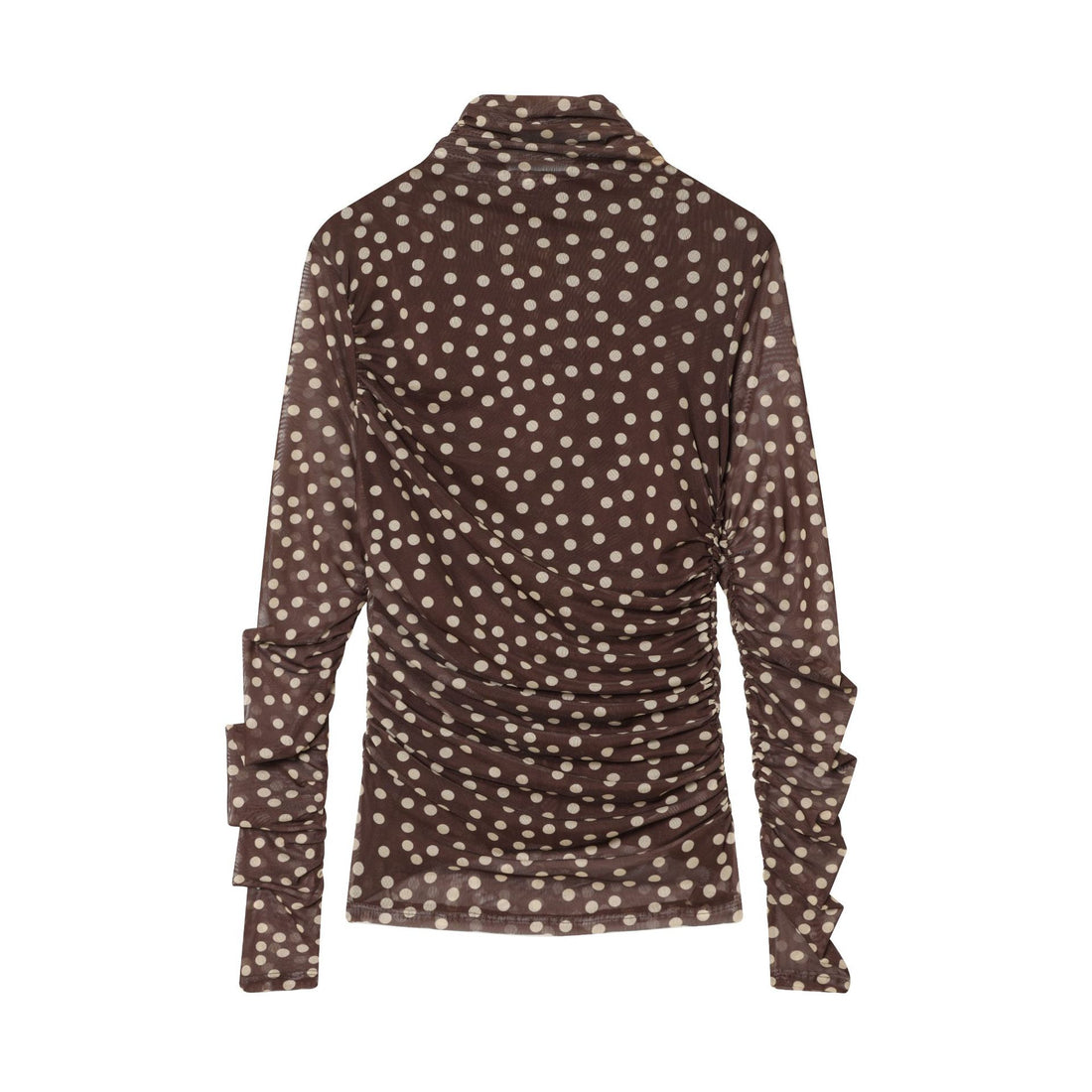 Damen gerafftes Langarm-Mesh-Top mit Rollkragen und Punkteprint – Orélia