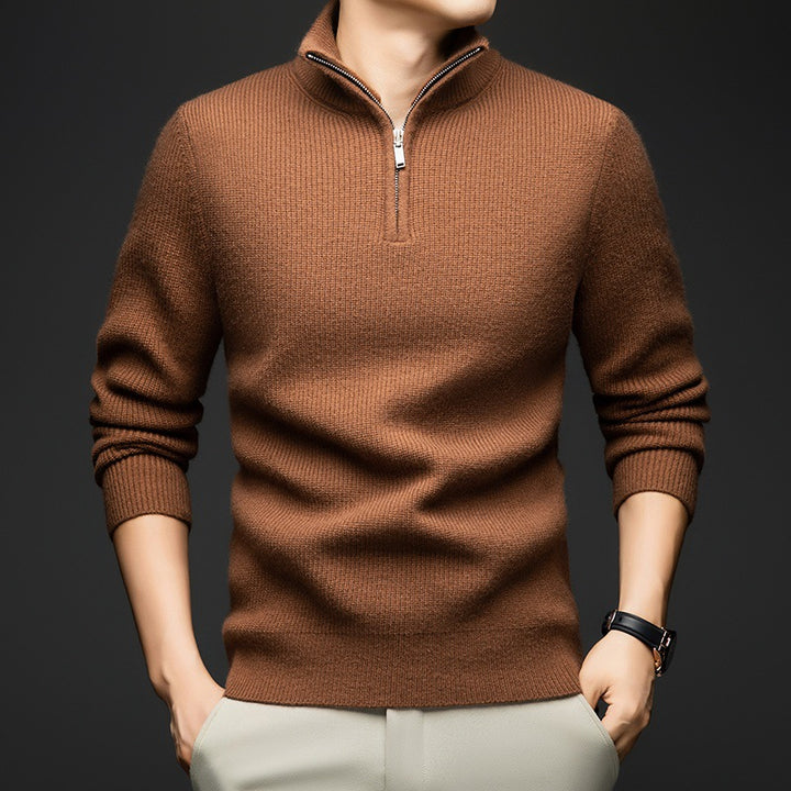 Herren eleganter Zip-Pullover aus weicher Wolle Echoarchiv