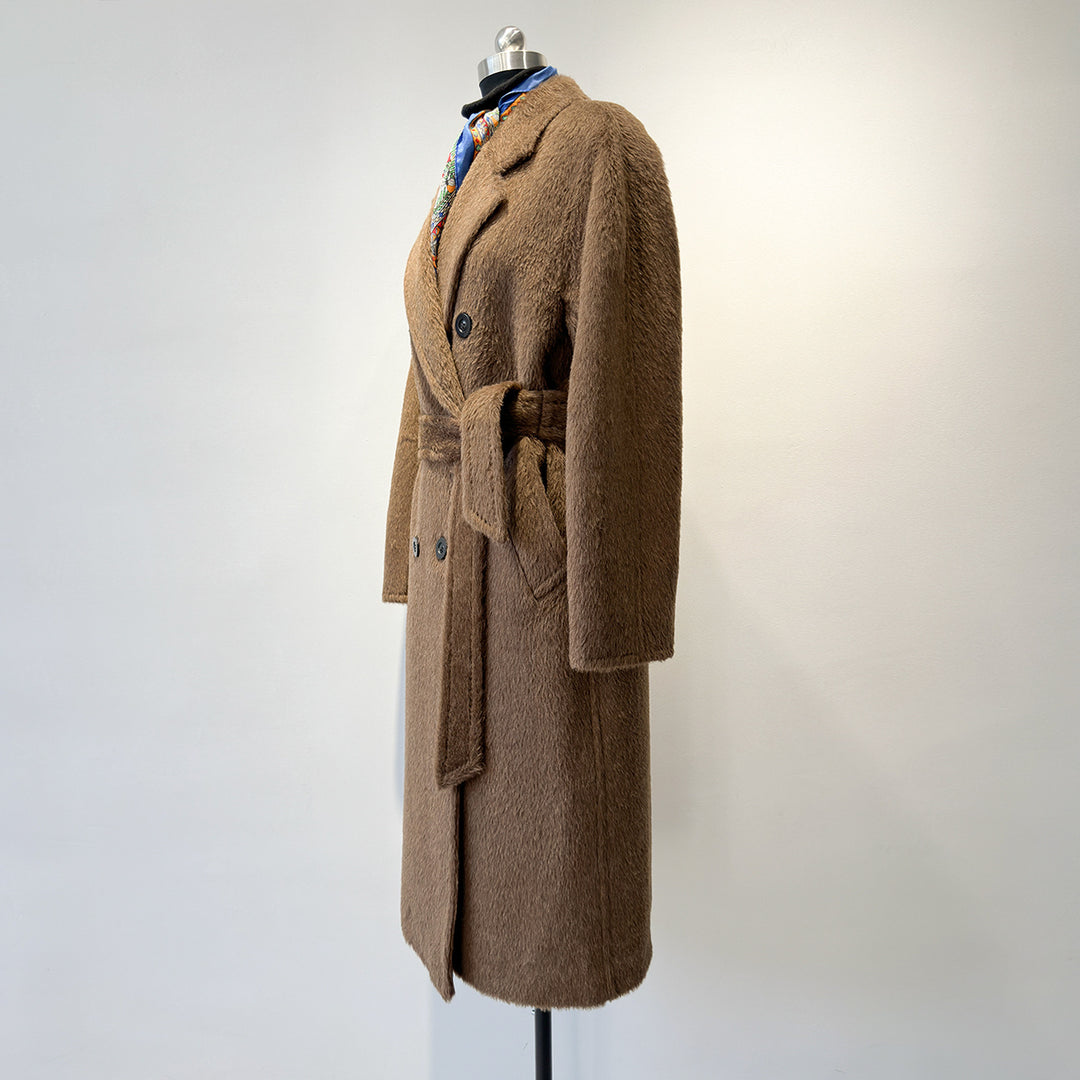 Damen Luxuriöser Doppelreihiger Fleece-Mantel Echoarchiv