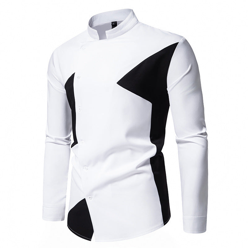 Herren modisches Designerhemd mit asymmetrischem Schnitt und innovativem Knopfdesign Echoarchiv