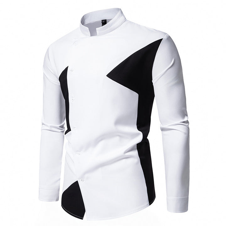 Herren modisches Designerhemd mit asymmetrischem Schnitt und innovativem Knopfdesign Echoarchiv