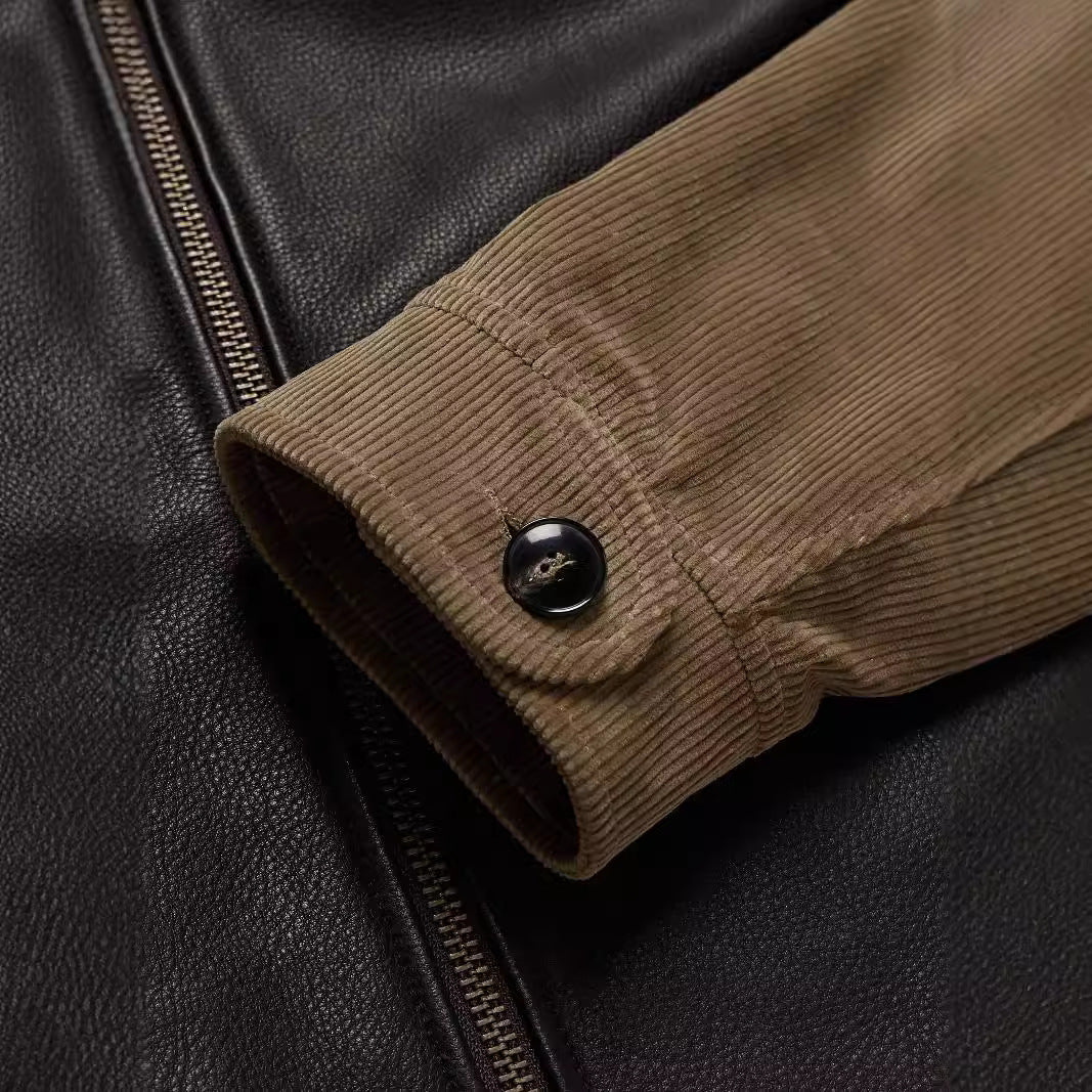 Herren modische Lederjacke mit Cordärmel Echoarchiv