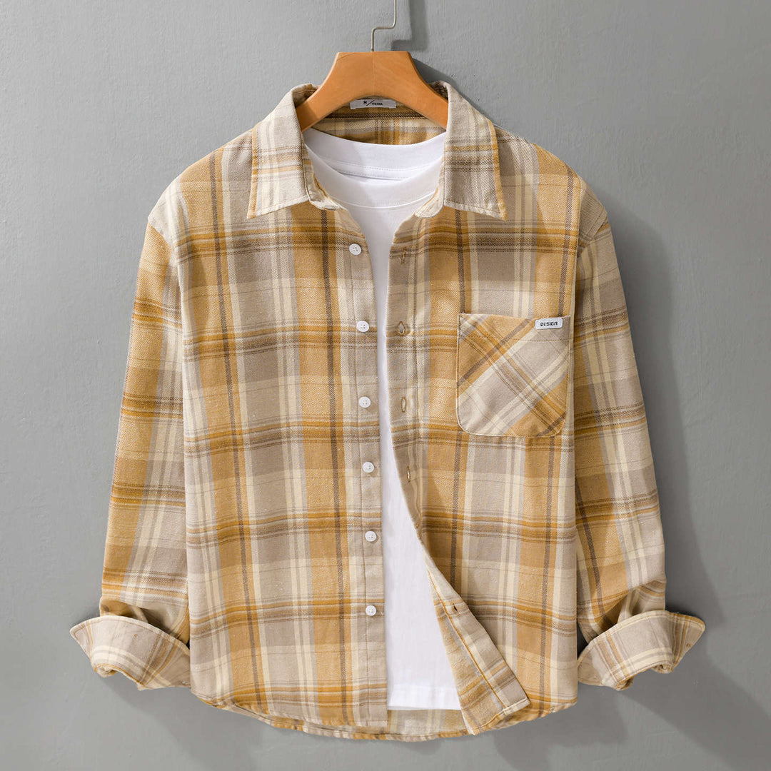 Herren Kariertes Leichtes Flanell-Overshirt mit Brusttasche und Relaxed-Fit Echoarchiv