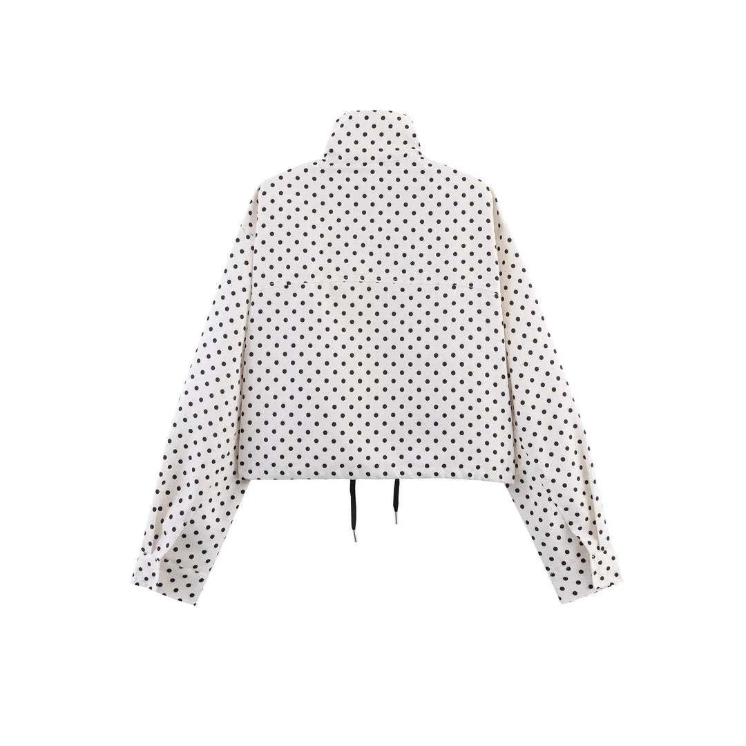 Damen nan kurz geschnittenes Zweiteiler-Set mit gepunkteter Cropped-Jacke, Stehkragen und Highwaist-Shorts Echo Archiv