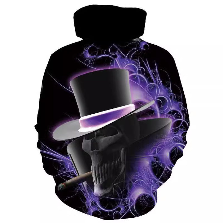 Herren Kapuzenpullover mit fotorealistischem 3D-Skull-Print, Kronen- & Kettenmotiv – Cavarno