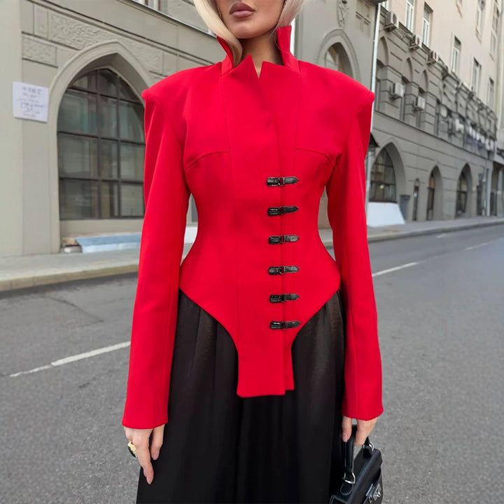 Damen Taillierter Stehkragen-Blazer mit Korsett-Tailierung Echoarchiv