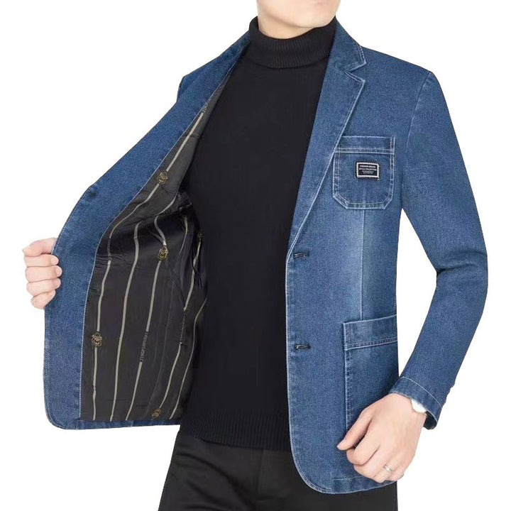 Herren Jeansblazer Slim Fit mit Aufgesetzten Taschen und Notch-Kragen – Tianoro