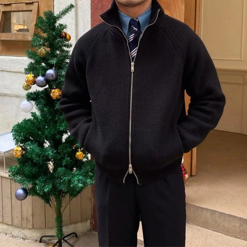 Herren hochwertige Strickjacke mit hohem Kragen und praktischen Reißverschluss Echoarchiv