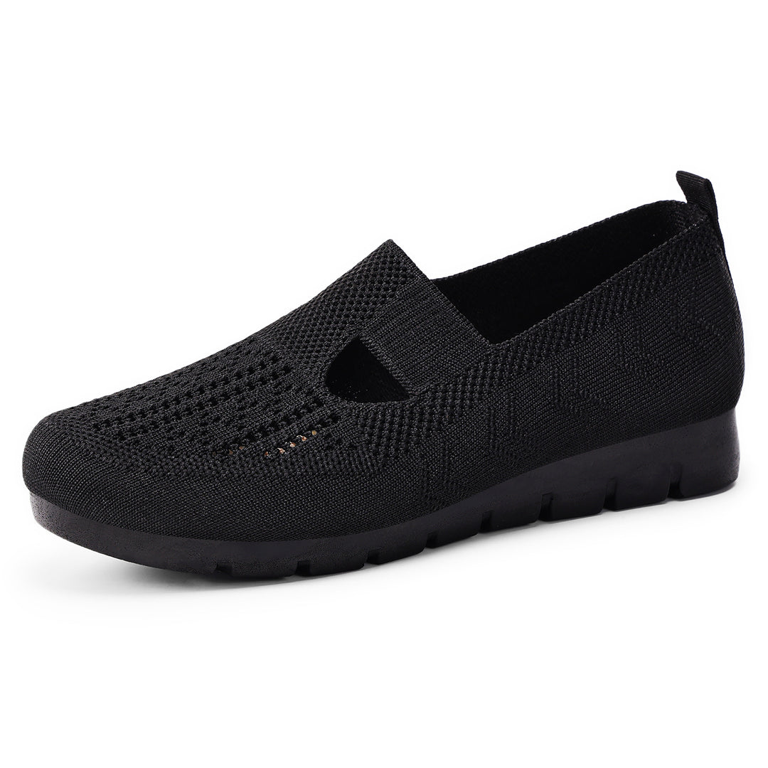 Damen nan gestrickter Slip-On Ballerina-Slipper mit elastischem Mary-Jane-Riemen und gedämpfter Keilsohle Echo Archiv