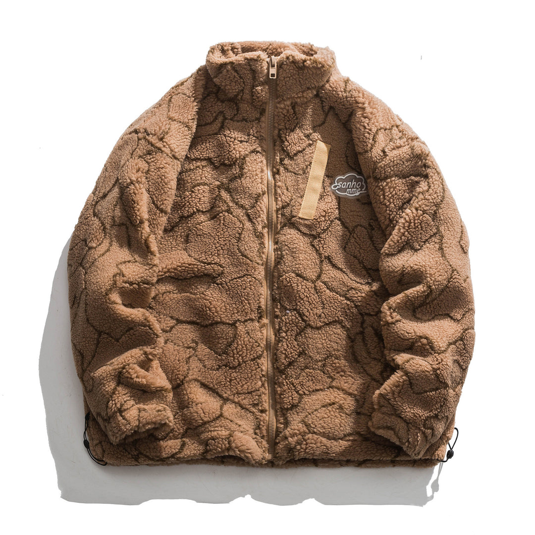 Damen kuschelige Teddy-Fleece Jacke mit Stehkragen und Kordelzug Echoarchiv