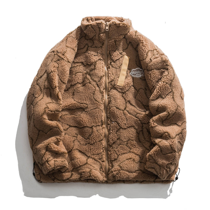 Damen kuschelige Teddy-Fleece Jacke mit Stehkragen und Kordelzug Echoarchiv
