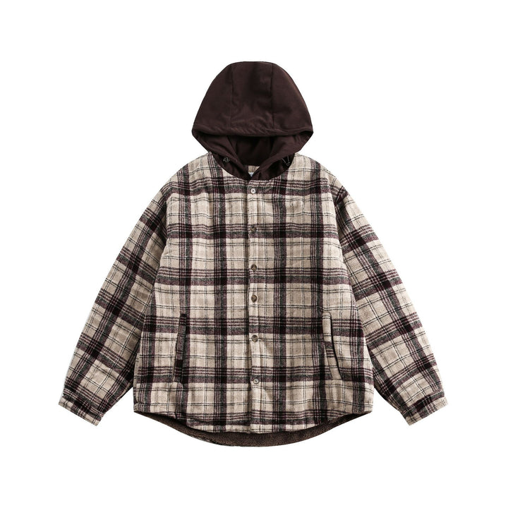 Unisex Oversize-Karo-Überhemd mit Kapuze und Teddyfutter Echoarchiv