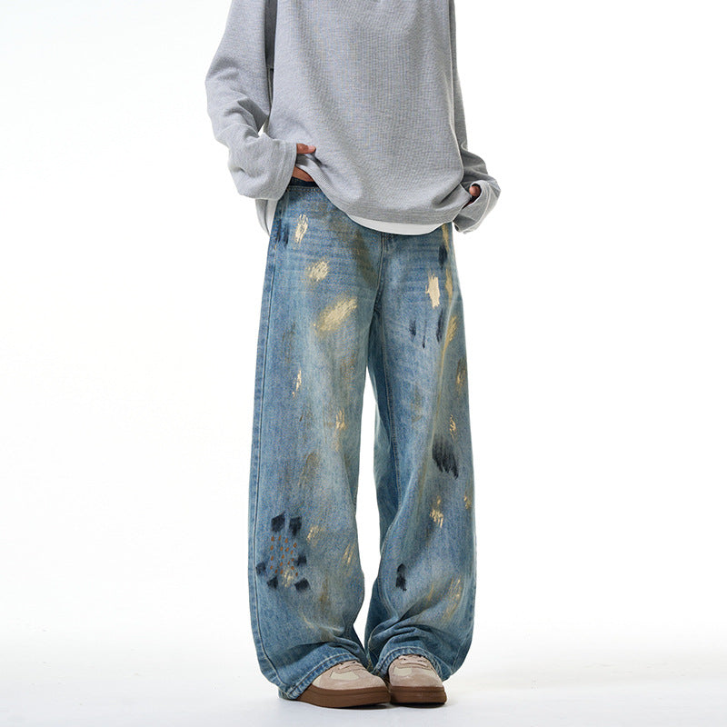 Damen Extraweite hochgeschnittene Baggy-Jeans mit künstlerischem Paint-Effekt Echo Archiv