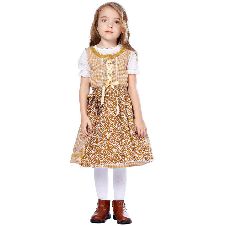 Damen nan traditionelles Trachtenkleid-Set mit geschnürtem Mieder, bestickter Puffbluse und abnehmbarer Schürze Echo Archiv