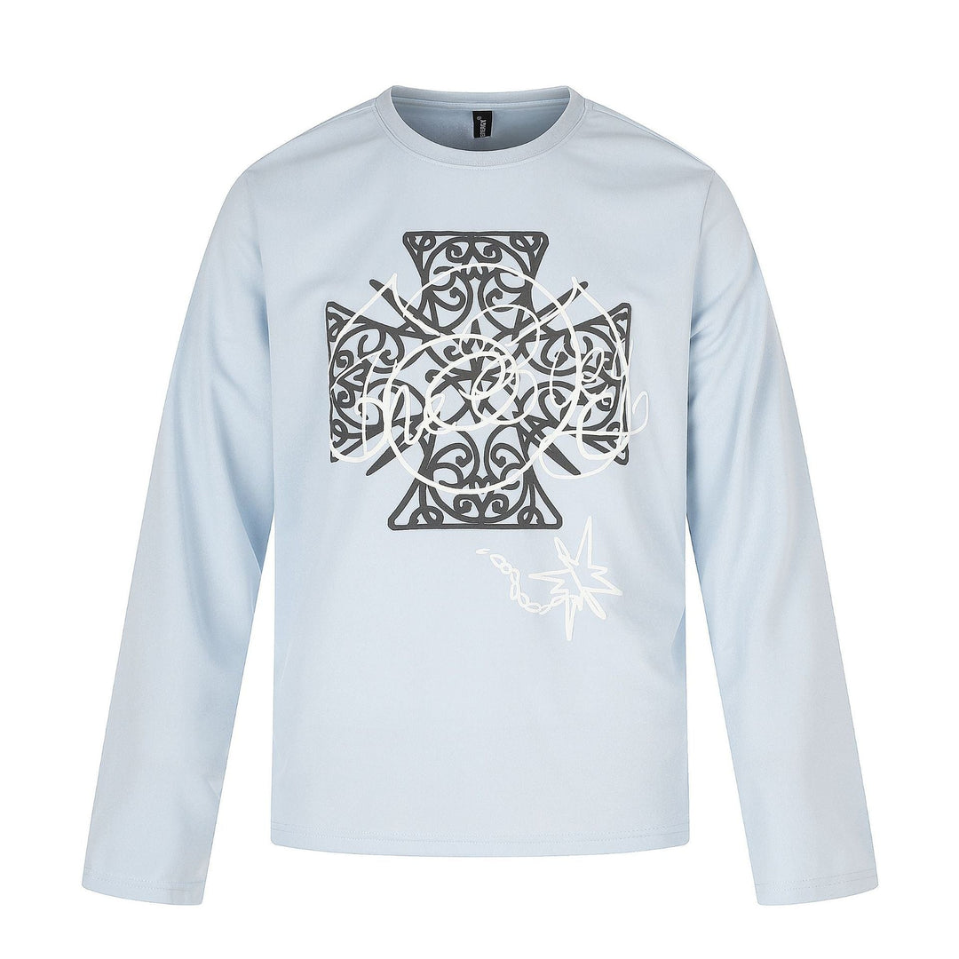 Damen Langärmliges Rundhals-Shirt mit dekorativem Print Echoarchiv