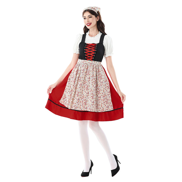 Damen nan traditionelles Dirndlkleid mit geschnürtem Mieder und floraler Schürze Echo Archiv