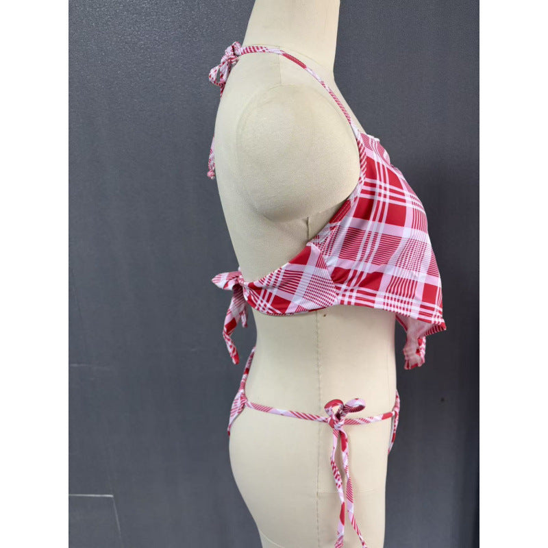 Damen Crop-Top Bikini mit asymmetrischem Schnitt und modischem Karomuster Echo Archiv