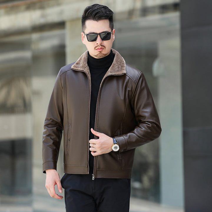 Herren Lederjacke mit weichem Fleecekragen Echoarchiv