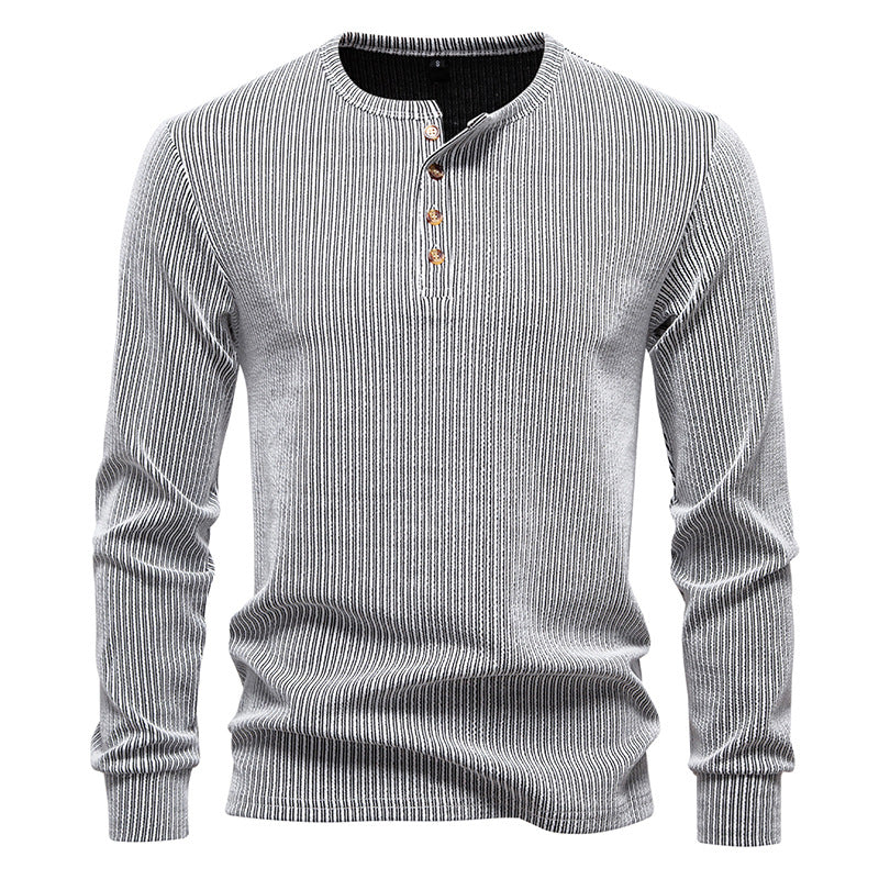 Herren Slim-Fit Gerippter Henley-Langarmpullover mit Rundhalsausschnitt und Knopfleiste Echo Archiv