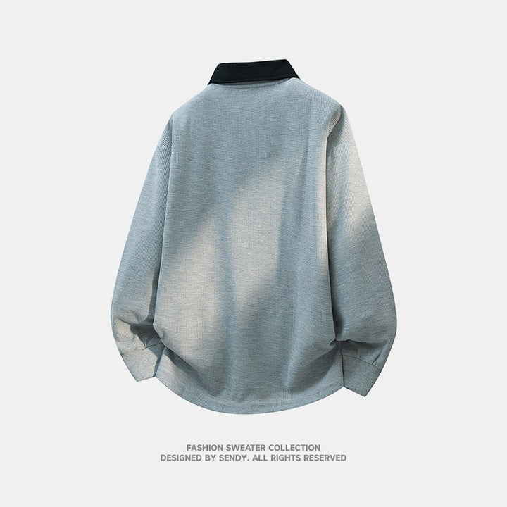 Herren Weitgeschnittenes Polo-Sweatshirt mit Kontrastkragen und Waffelstruktur Echoarchiv