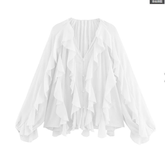 Damen Rüschenbluse mit weitem Schnitt und ballonartigen Ärmeln Echo Archiv