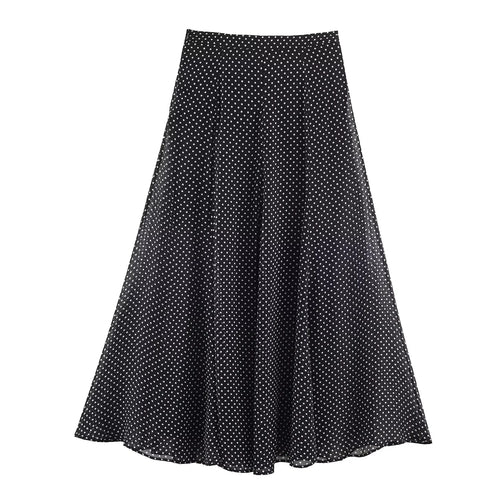 Damen nan ausgestellter Midirock mit hoher Taille, Volant-Fall und feinem Punkte-Muster aus Chiffon Echo Archiv