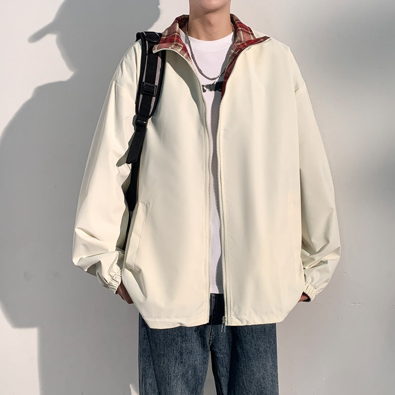 Herren Oversize‑Utility Übergangsjacke mit Reißverschluss und kontrastierendem Karo‑Innenkragen Echo Archiv