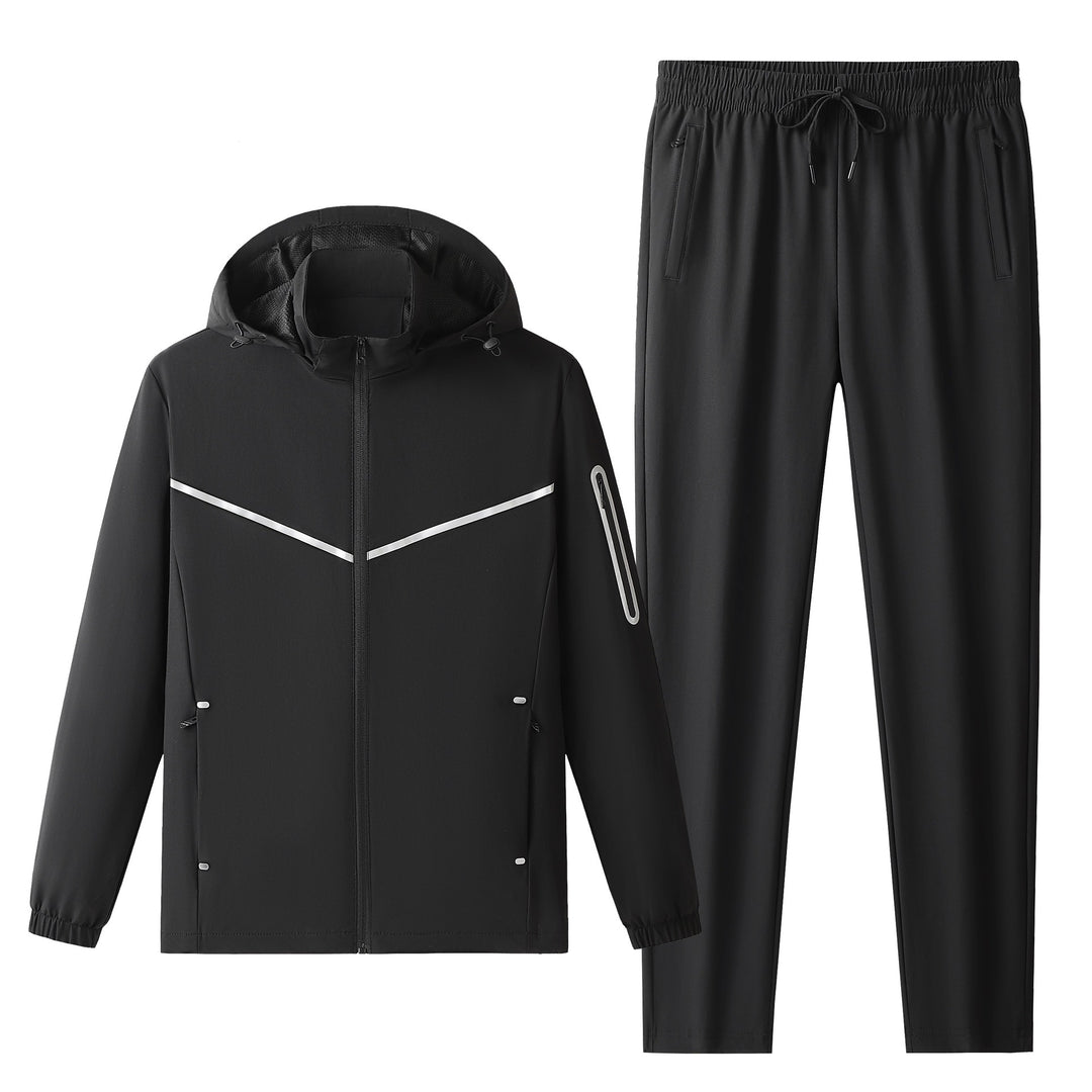 Herren Leichter Atmungsaktiver Softshell-Trainingsanzug mit Kapuzenjacke & konischer Trainingshose Echoarchiv