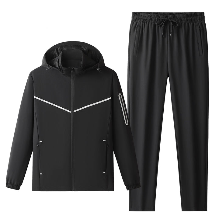 Herren Leichter Atmungsaktiver Softshell-Trainingsanzug mit Kapuzenjacke & konischer Trainingshose Echoarchiv