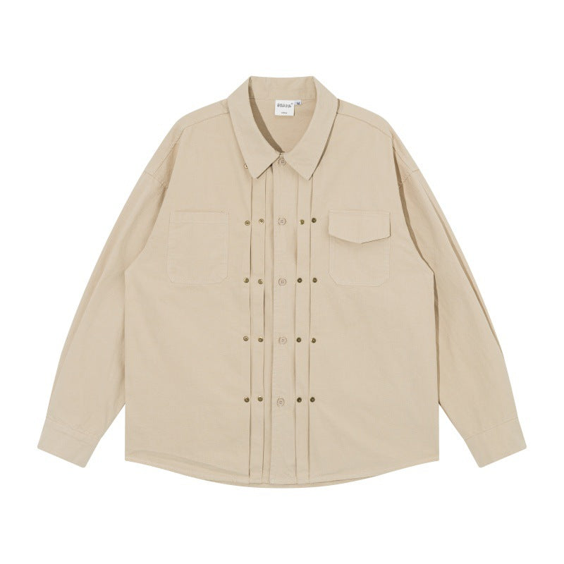 Herren Oversize-Hemdjacke im Workwear-Stil mit Ziersteppungen und Metallnieten Echoarchiv